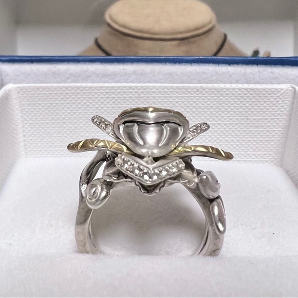 Barbara Bixby Lotus Flower Ring White Topaz Sterling Silver 18K Gold - Picture 6 of 13